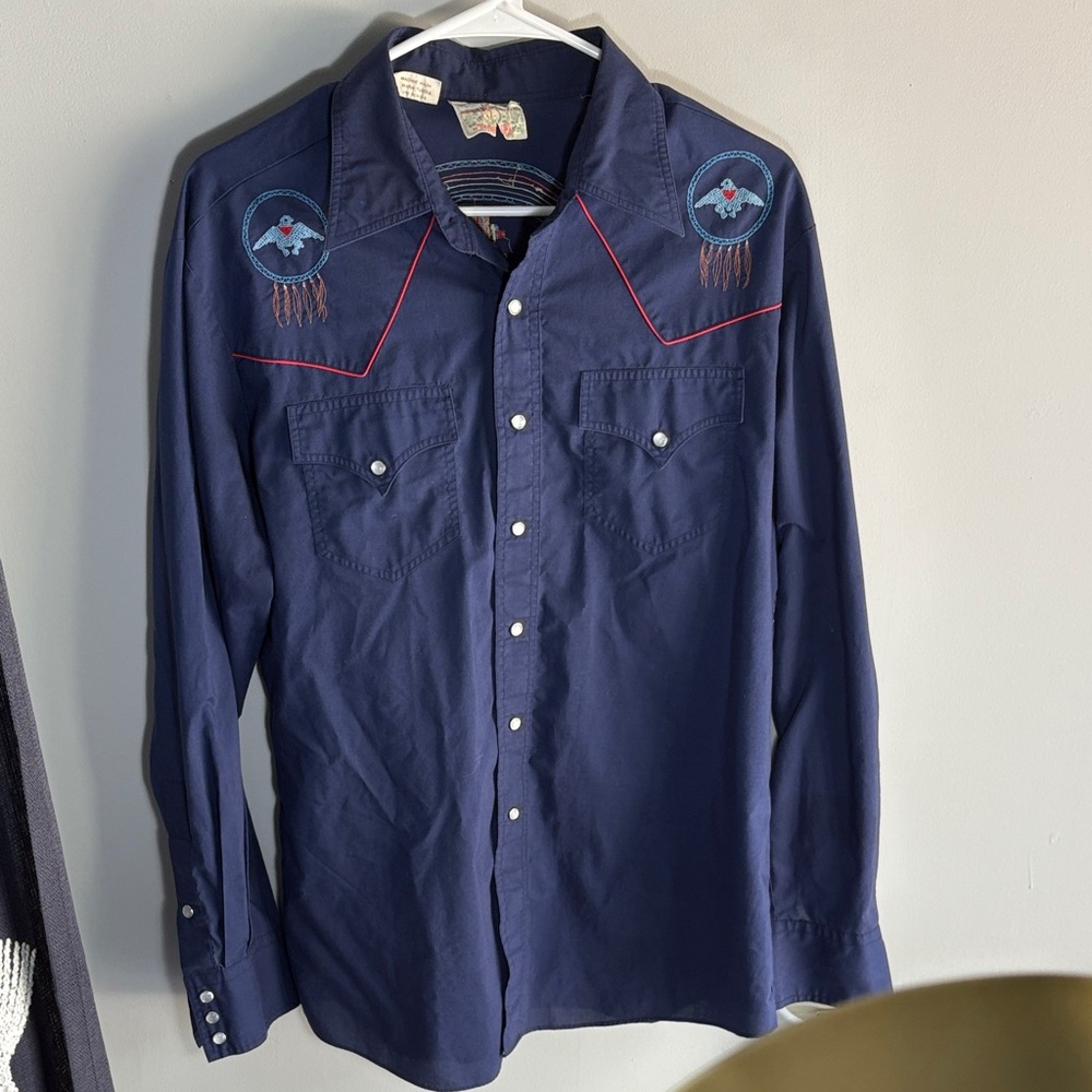 Men's Navy Embroidered Casual Shirt